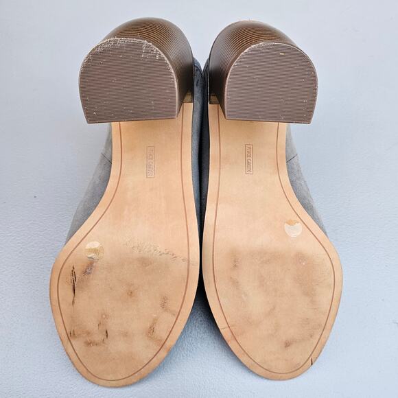 Suede Heeled Mule Vince Camuto Merlyna Size 10 Gray Leather Perforated Open Toe - Picture 1 of 14